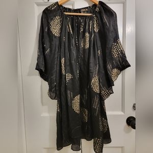 La Rok LaRok long black gold kimono silk blouse M L